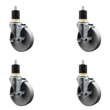 Service Caster 5'' Semi Steel Swivel 1-7/8'' Expanding Stem Caster Set with Brake, 4PK SCC-EX20S514-SSS-TLB-178-4